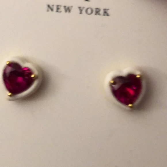 Kate Spade Sweetheart Heart Shaped Stud Earrings White Frame Red CZ Accent NWT - Picture 8 of 14